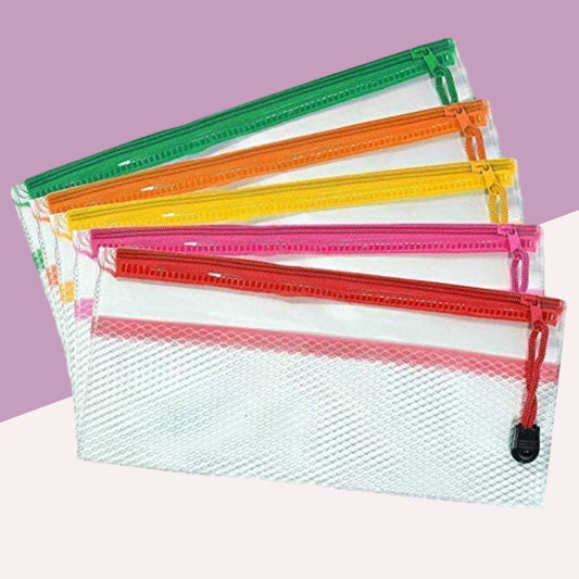 Transparent Pencil Pouch with Net - Small ( Pack of 1 )
