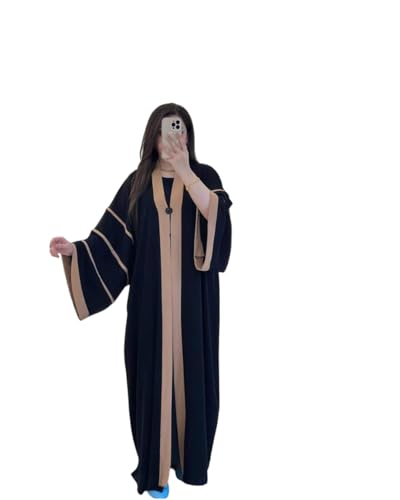 Women's Black Burqa with Contrast Trim, Full Length free size suitable up to 65kg body weight