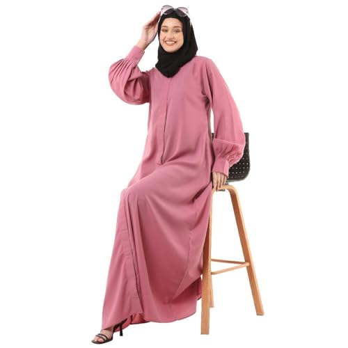 BT - Being Traditional Women’s Front Open Muslim Abaya Dress With Cuff Sleeves Made in Premium Nida Fabric (FOA-020) (2XL, Tulip Pink)