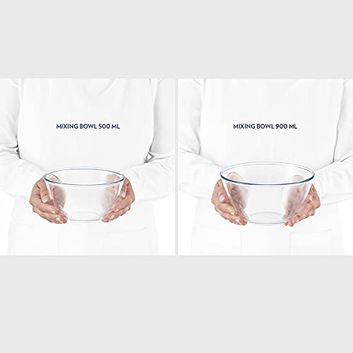 Borosil Glass Serving & Mixing Bowls with Lids, Oven & Microwave Safe Bowls, Set of 3 (500 ml + 900 ml + 1.3 L), Borosilicate Glass, Clear