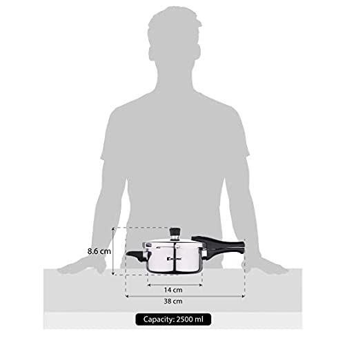 Bergner Argent Elements Triply 2.5 Litres Stainelss Steel Pressure Pan with Triple Safety System, Easy to Use & Hold Handles, Extra locking system