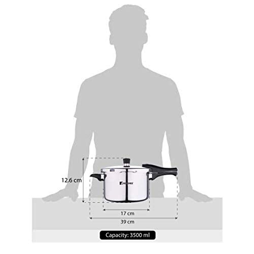 Bergner Argent Elements Triply 3.5 Litres Stainelss Steel Pressure Cooker with Triple Safety System, Easy to Use & Hold Handles, Extra locking system