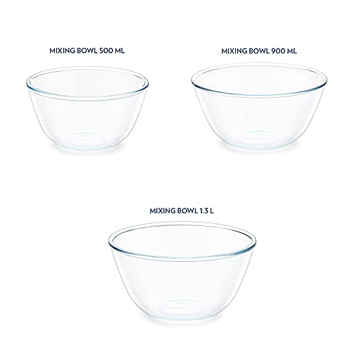 Borosil Glass Serving & Mixing Bowls with Lids, Oven & Microwave Safe Bowls, Set of 3 (500 ml + 900 ml + 1.3 L), Borosilicate Glass, Clear