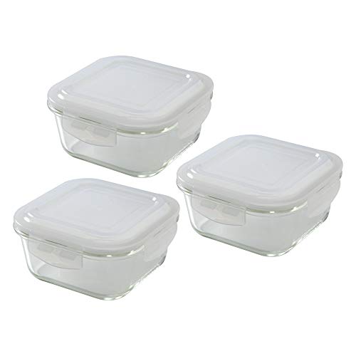 Borosil - Glass Lunch Box Set of 3, 320 ml, Microwave Safe Office Tiffin (12 x 12 x 6.5 cm, Transparent)