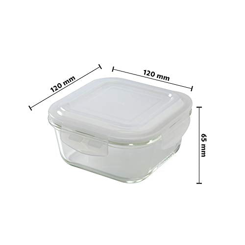 Borosil - Glass Lunch Box Set of 3, 320 ml, Microwave Safe Office Tiffin (12 x 12 x 6.5 cm, Transparent)