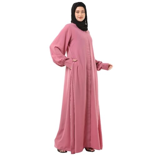 BT - Being Traditional Women’s Front Open Muslim Abaya Dress With Cuff Sleeves Made in Premium Nida Fabric (FOA-020) (2XL, Tulip Pink)