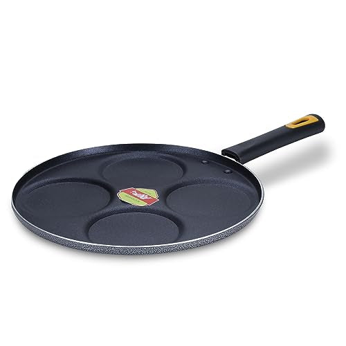 Anjali DUPB4 Diamond Aluminium Dura Big Non Stick Uttappa Tawa (4-Cavities) with Handle for Mini Uttappa, Mini Pancake Maker, Mini Crepe pan, Idli pan Multi Snack Maker-Black