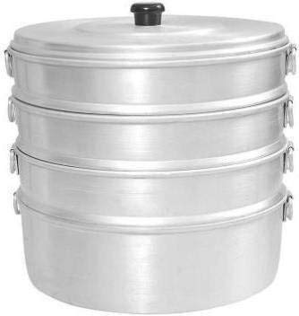 VPSK Singla 4 Tier Aluminium Momos Steamer Used for Only Home Purpose Are Baked at One Time - 30 to 40 Pieces (Silver)