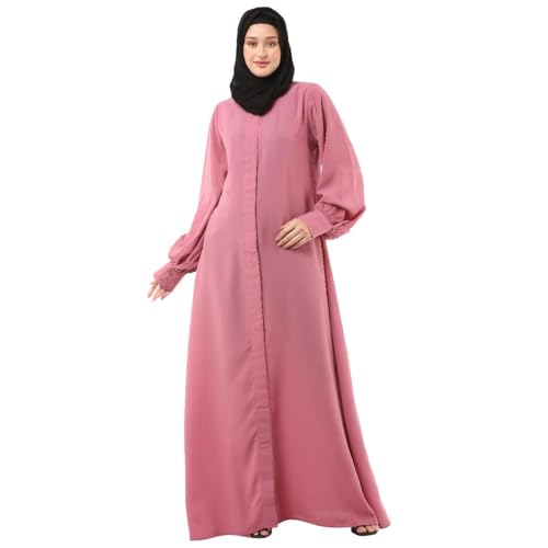 BT - Being Traditional Women’s Front Open Muslim Abaya Dress With Cuff Sleeves Made in Premium Nida Fabric (FOA-020) (2XL, Tulip Pink)
