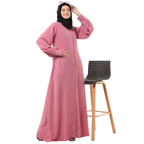 BT - Being Traditional Women’s Front Open Muslim Abaya Dress With Cuff Sleeves Made in Premium Nida Fabric (FOA-020) (2XL, Tulip Pink)