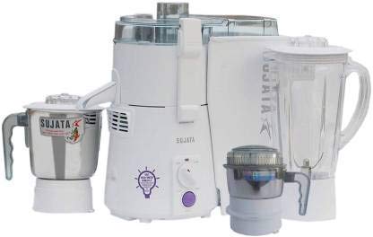 Sujata Powermatic Plus, Juicer Mixer Grinder with Chutney Jar, 900 Watts, 3 Jars (White)