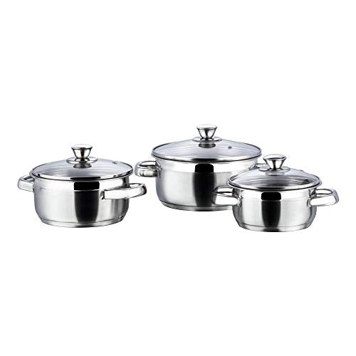 Vinod Stainless Steel Bremen Saucepot with Glass Lid - 2 Pieces, Capacity 1,1.5 and 2 Litre, Induction and Gas Stove Friendly, 2 Year Warranty, Silver