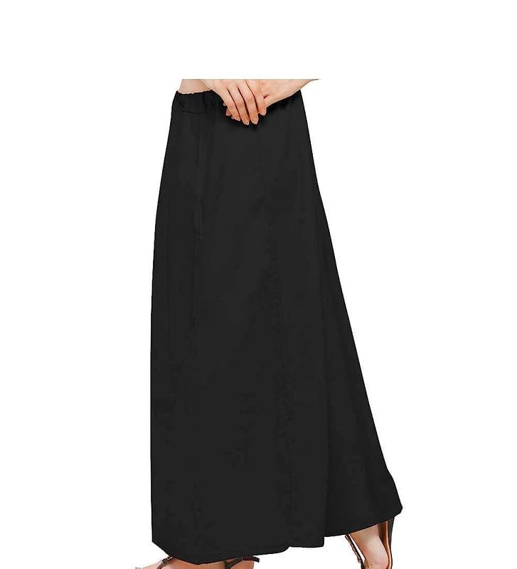 SGH Women's Pure Cotton Best Plain Solid Indian Stitched Saree Black Color Petticoats 100% Vimal Cotton (Free Size,42)
