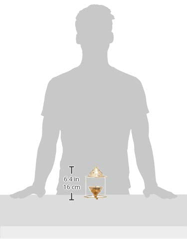 Borosil Akhand Diya Decorative Brass Glass Oil Lamp | Tea Light Holder | Diya with Borosilicate Glass | Puja Dia for Mandir | Lantern Diya with Glass Cover | Medium Size