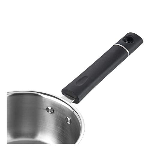 Vinod Stainless Steel Tivoli Saucepan Without Lid- Capacity 2.3 Litre (Induction and Gas Stove Friendly), Sturdy Riveted Virgin Bakelite Handles, 2 Year Warranty, Silver