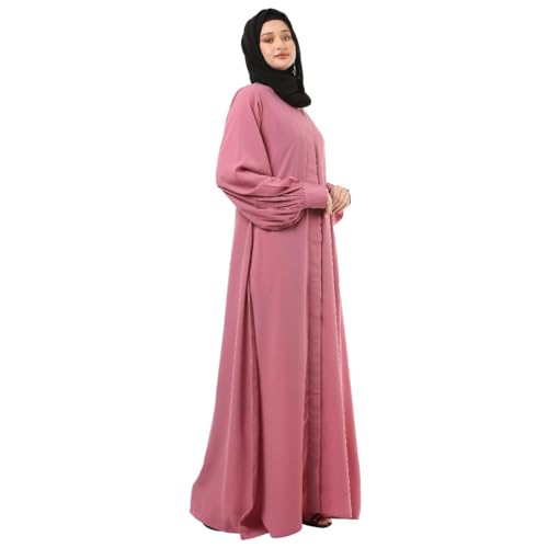 BT - Being Traditional Women’s Front Open Muslim Abaya Dress With Cuff Sleeves Made in Premium Nida Fabric (FOA-020) (2XL, Tulip Pink)