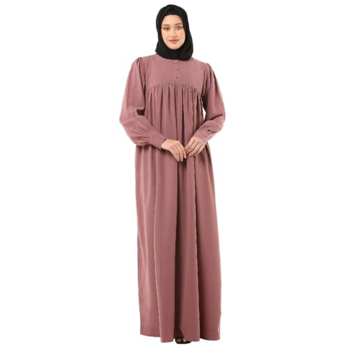 BT - Being Traditional Women’s Pleated Abaya Dress With Cuff Sleeves Made in Premium Nida Fabric (PAB-004) (2XL, Puce Pink)
