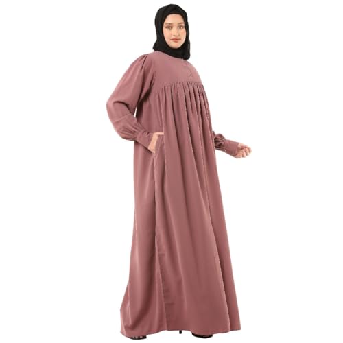 BT - Being Traditional Women’s Pleated Abaya Dress With Cuff Sleeves Made in Premium Nida Fabric (PAB-004) (2XL, Puce Pink)