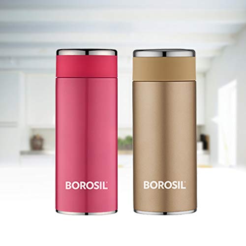 Borosil Stainless Steel Hydra Travelsmart - Vacuum Insulated Flask Water Bottle, 200 ML, Pink