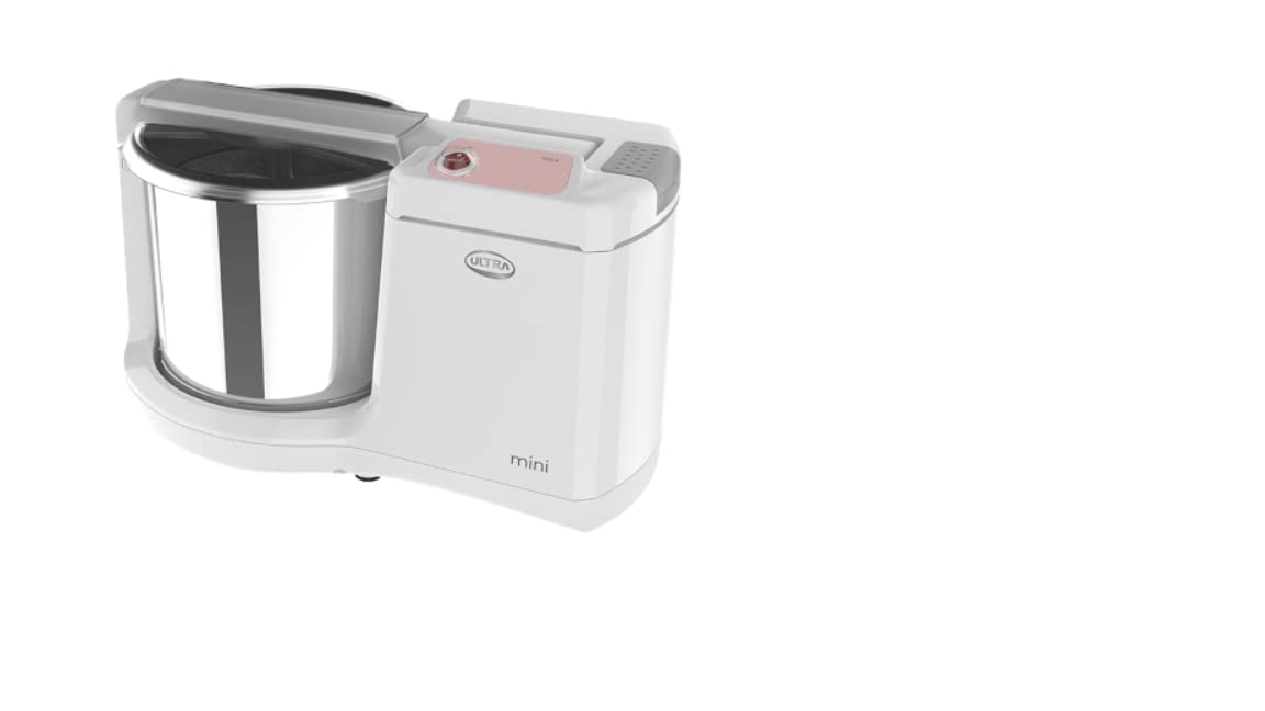 Ultra Mini 1.25 Litre Table Top Wet Grinder - White | Fast Grinding Conical Stones, 85W Power & 5 Years Warranty | AISI 304 Food-Grade SS Multi Utility Cylindrical Drum, Compact Design for Kitchen