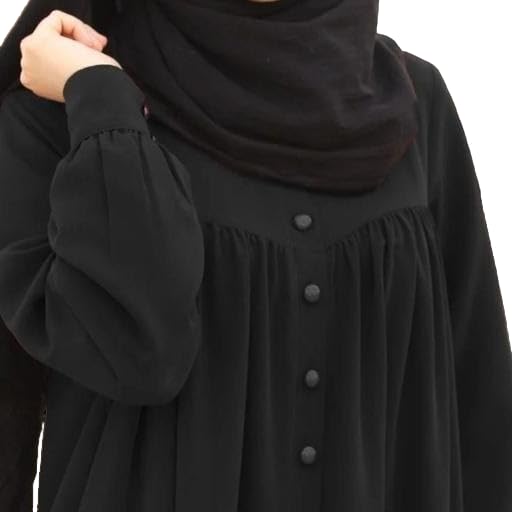 Women's Long Burqa, Button-Down Front, Long Sleeves with Belt, Black