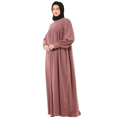 BT - Being Traditional Women’s Pleated Abaya Dress With Cuff Sleeves Made in Premium Nida Fabric (PAB-004) (2XL, Puce Pink)