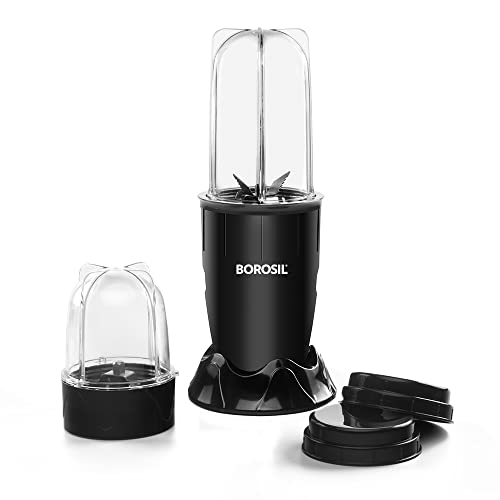 Borosil Plastic Nutrifresh Pb31 Portable Mini-Blender & Grinder, 500 Ml Blending Jar, 300 Ml Chutney Jar, For Blending Smoothies & Chutneys, Dry Grinding Spices, Black, 400 W, 400 Watt