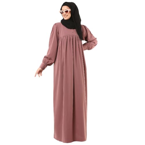 BT - Being Traditional Women’s Pleated Abaya Dress With Cuff Sleeves Made in Premium Nida Fabric (PAB-004) (2XL, Puce Pink)