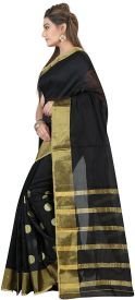 Birami Ethnics Women's Poly Cotton Saree with Blouse Piece, Free Size (Bf134_Black)