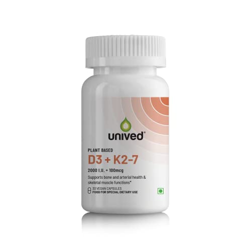 Unived D3+K2 (MK-7) | Vegan Vitamin D3 2000 IU & Vitamin K2-7 (MenaquinGold) 100mcg | Immunity, Heart, Muscle, & Bone Health | Plant-Based & Natural | 30 Vegan Capsules