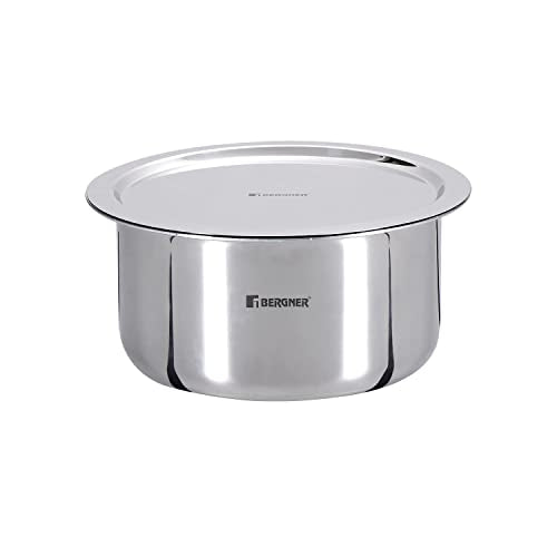 BERGNER Tripro Triply Stainless Steel Tope/Patila with Stainless Steel Lid, 16 cm, 2.1 Litre, Induction Base, Silver