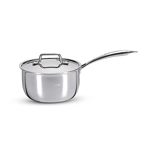 Bergner TriPro Tri-ply Stainless Steel Saucepan with Stainless Steel Lid 18 cm, 2.45 Litre, Induction Base, Silver