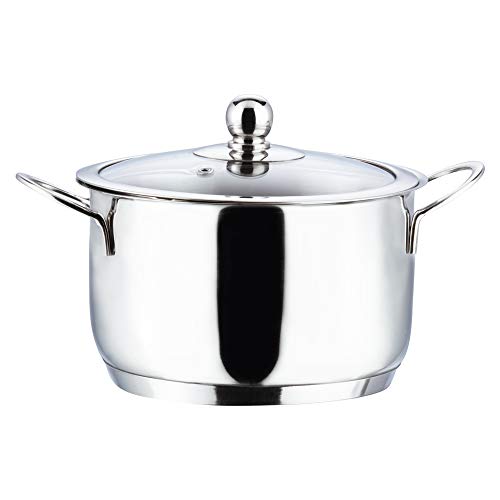 Vinod Stainless Steel Induction Friendly Tuscany Set 5 Pieces - Saucepan (14 cm/1.3 Litre), 3 Cassseroles (14 cm,16 cm & 18 cm/1.3,2 & 2.8 Litre), Frypan (18 cm) & 3 Glass Lids