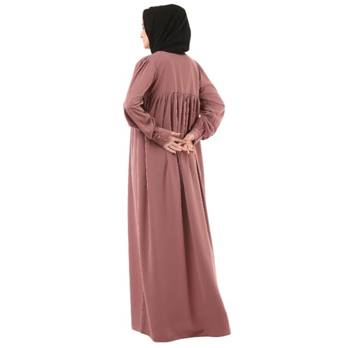 BT - Being Traditional Women’s Pleated Abaya Dress With Cuff Sleeves Made in Premium Nida Fabric (PAB-004) (2XL, Puce Pink)