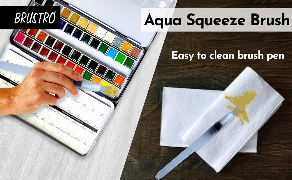 Brustro 3 Flat and Round Aqua Squeeze Leak Proof Watercolour Brush Pen with 9 Sheets Paper Cotton CP 300 GSM, 5x7-inch (Assorted) - Set of 6