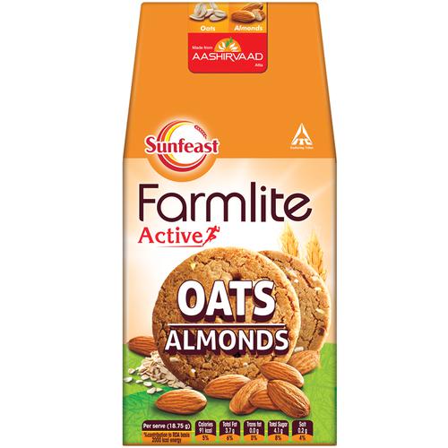 Sunfeast Farmlite Biscuit - Cookies Oats & Almonds, 150 g Carton