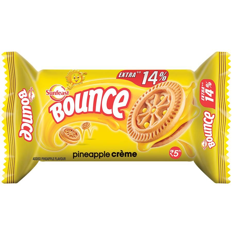 Sunfeast Bounce Biscuits- Pineapple Creme Cookies, 39 g Pouch