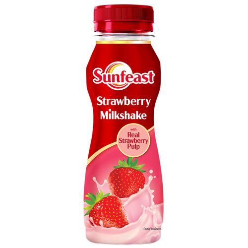 Sunfeast Strawberry Milkshake With Real Strawberry Pulp, 180 ml Bottle