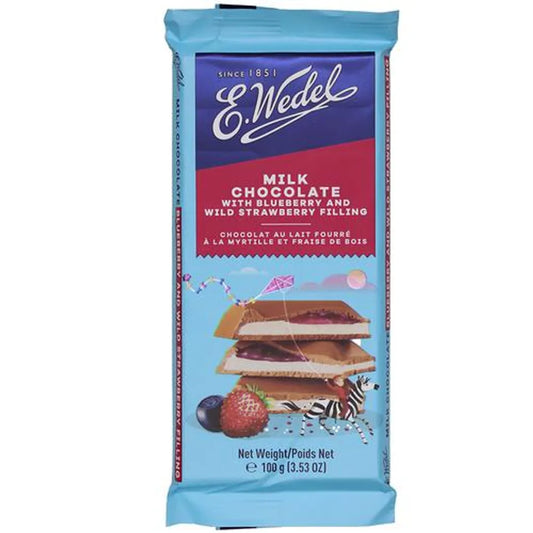 5x Wedel Milk Chocolate With Blueberry & Wild Strawberry Filling Bar 100g each - Pack of 5
