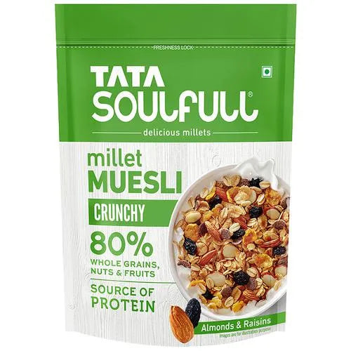 Tata Soulfull Crunchy Millet Muesli - 80% Whole Grains, Nuts & Fruits, Source Of Protein, 500 g Pouch