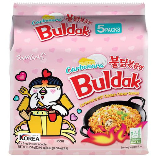 Buldak Carbonara Hot Chicken Flavor Ramen - Instant Stir-Fried Noodle, 140 g (Pack of 5)