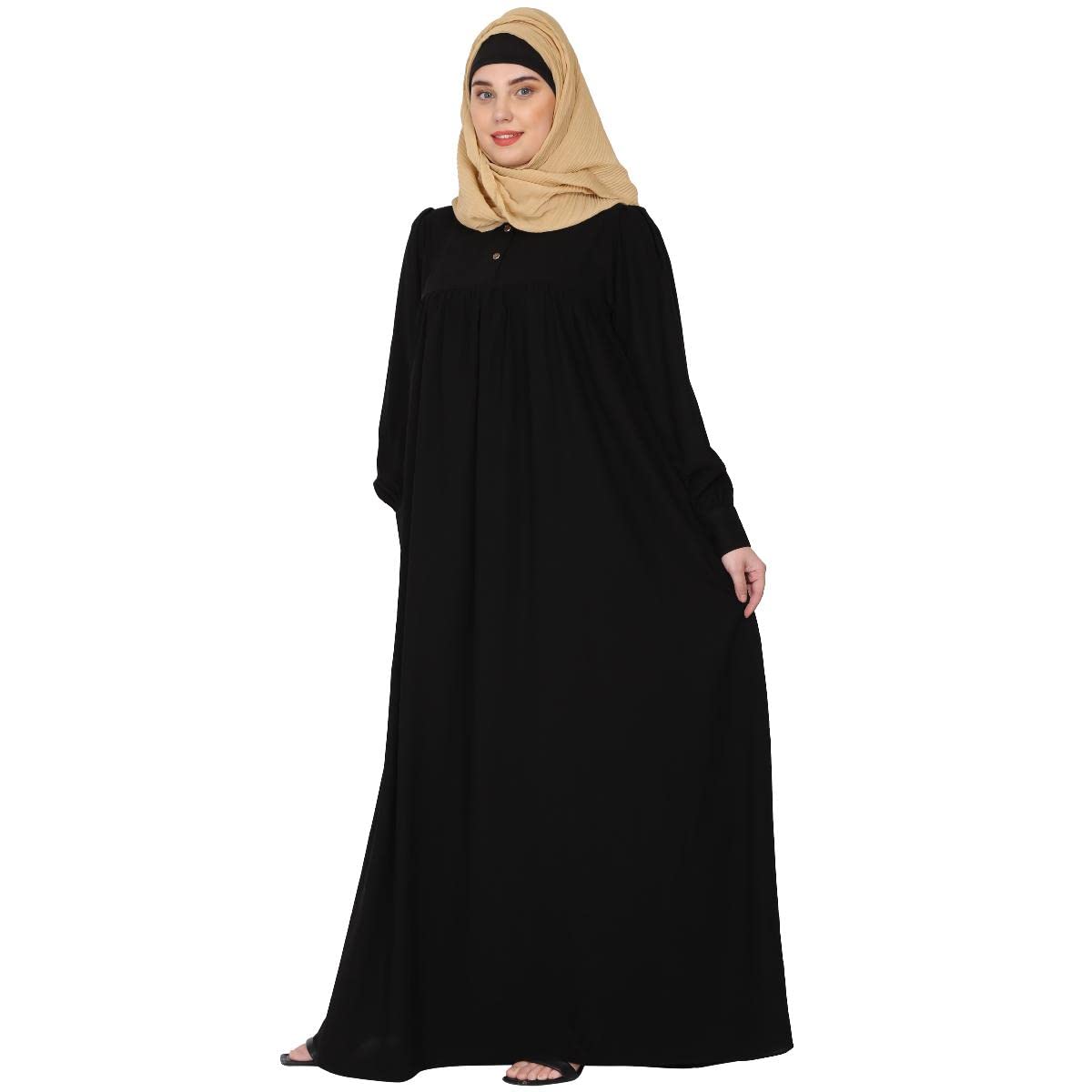 BT - Being Traditional Women’s Pleated Abaya Made in Nida Matte Fabric with Cuff Sleeves (3XL, Black)