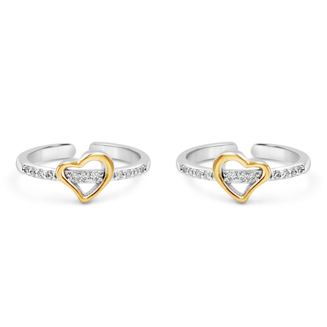 Zarkan 925 Sterling Pure Silver Golden Love Toe Rings, Adjustable | Chandi Bichiya | Gifts For Women & Girls | With Certificate of Authenticity and 925 Stamp
