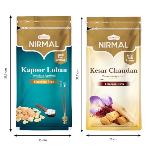 Shubhkart Nirmal Kesar Chandan and Kapoor Loban Agarbatti for Puja & Meditation Agarbatti Zipper - Long Sticks| Charcoal Free (Combo of 2)|Camphor Aroma|Sandalwood Fragrance