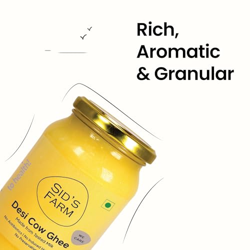Sid’s Farm Desi Cow Ghee - 350g | Aromatic and Granular | Made With Safe Tested A2 Milk | Free From Antibiotics, Preservatives and Induced Hormones | Glass Jar