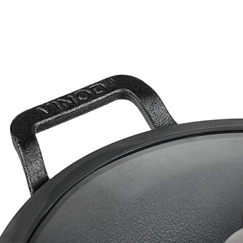 Vinod Legacy Pre-Seasoned Cast Iron Kadai with Lid 4.3 L Capacity (26 cm Diameter) - Induction and Gas Stove Friendly, Black