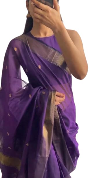 WILLFE Women's Cotton Soft Silk Jamdani Sarees With Attach Unstitched Blouse Piece (Purple)