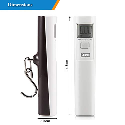 Sansui Battery-Free Portable Digital Luggage Scale with Metal Hook (50 kg, White)