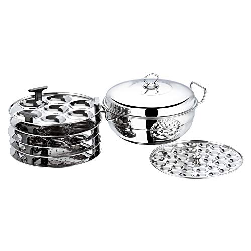 Vinod 6 Pc Stainless Deluxe Multi Kadai Set: 2 Idli Plates,2 Dhokla Plates,1 Patra Plate & 1 Mini Idli Plate- 2Yr Warranty,Silver (Induction Friendly)