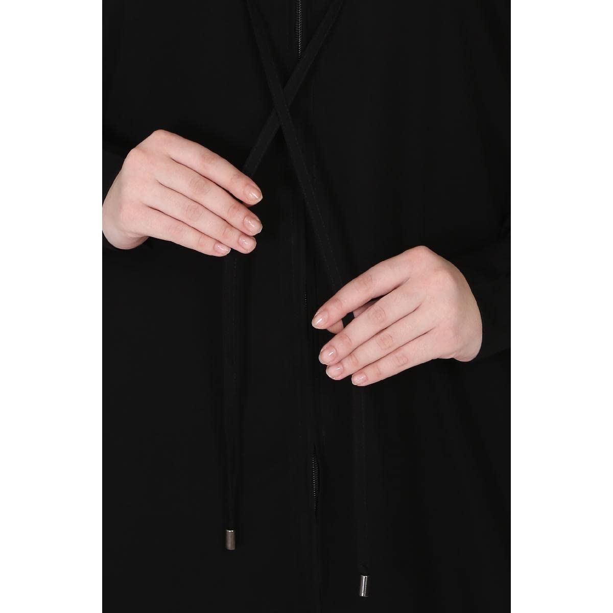 BT - Being Traditional Women’s Front Open Pleated Abaya in Nida Matte Fabric with Lace Work & Zipper Closure (2XL, Black)
